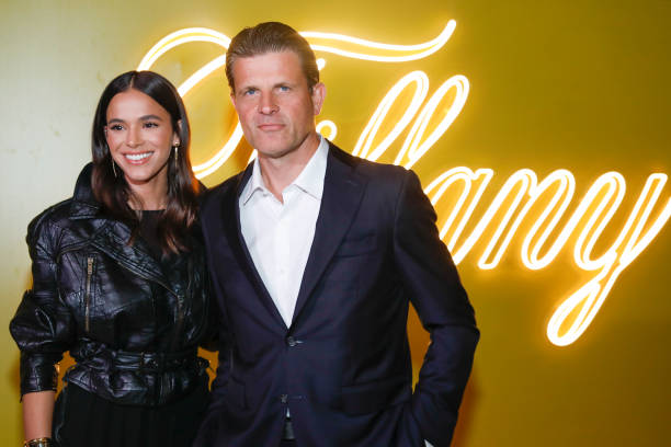 Actress Bruna Marquezine and the CEO of Tiffany & Co. Anthony Ledru poses for pictures on the red carpet of Yellow is the New Blue Event organized by Tiffany & Co. At Memorial da América Latina on August 25, 2022 in Sao Paulo, Brazil. (612×408)