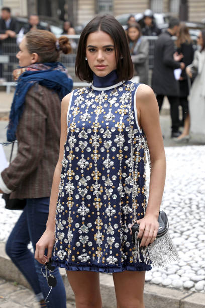 Actress Bruna Marquezine arrives at the Miu Miu show as part of the Paris Fashion Week Womenswear Spring/Summer 2019 on October 2, 2018 in Paris, France. — frame 12/14 (408×612)