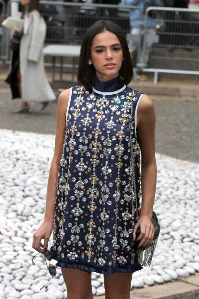 Bruna Marquezine arrives at the Miu Miu show as part of the Paris Fashion Week Womenswear Spring/Summer 2019 on October 2, 2018 in Paris, France.