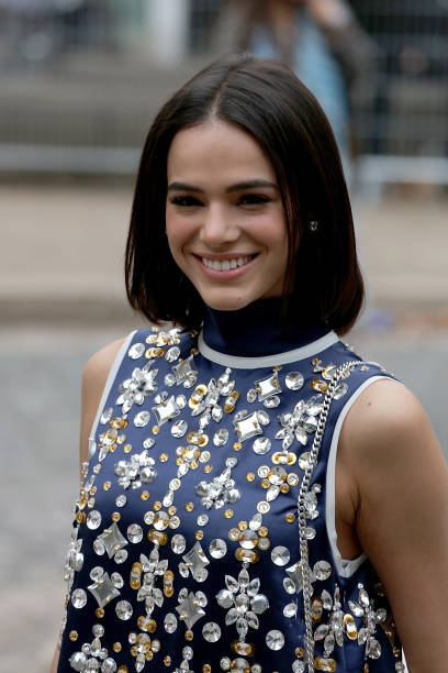 Bruna Marquezine arrives at the Miu Miu show as part of the Paris Fashion Week Womenswear Spring/Summer 2019 on October 2, 2018 in Paris, France.