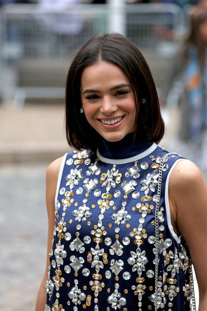 Bruna Marquezine arrives at the Miu Miu show as part of the Paris Fashion Week Womenswear Spring/Summer 2019 on October 2, 2018 in Paris, France.