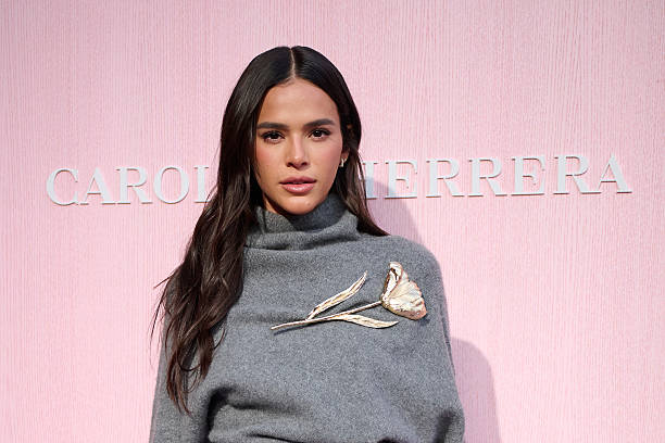 Bruna Marquezine attends a photocall ahead of the Carolina Herrera Spring/Summer 2026 Fashion Show at Plaza Mayor on ...