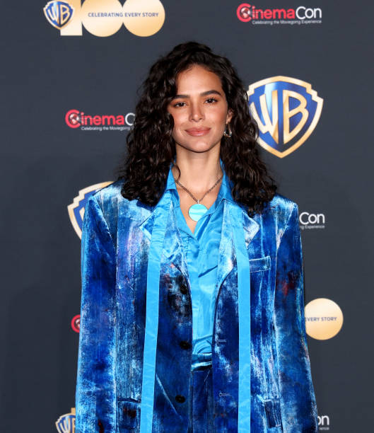Bruna Marquezine poses for photos as she promotes the upcoming film "Blue Beetle" during the Warner Bros. Pictures presentation at The Colosseum at Caesars Palace during CinemaCon, the official convention of the National Association of Theatre Owners, on April 25 in Las Vegas, Nevada.