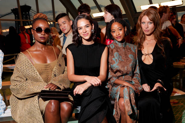 KiKi Layne, Bruna Marquezine, Kilo Kish and Ivy Getty at Tory Burch RTW Spring 2025 held at Skylight at The Refinery ...