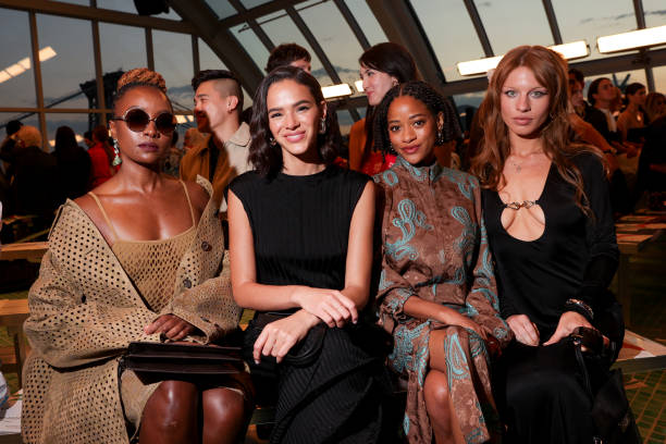KiKi Layne, Bruna Marquezine, Kilo Kish and Ivy Getty at Tory Burch RTW Spring 2025 held at Skylight at The Refinery ...